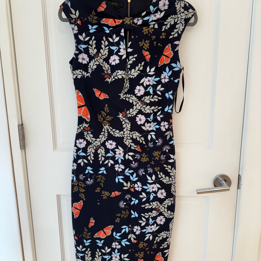 Ted Baker Navy Floral Midi Dress